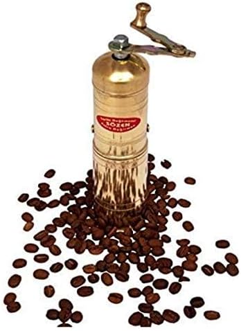 Sozen 7" Manual Coffee Grinder Brass – Hand Crank Burr Mill for Turkish Coffee, French Press, Espresso, Camping & Home Use – Portable Coffee Bean Grinder, Adjustable Conical Grinder