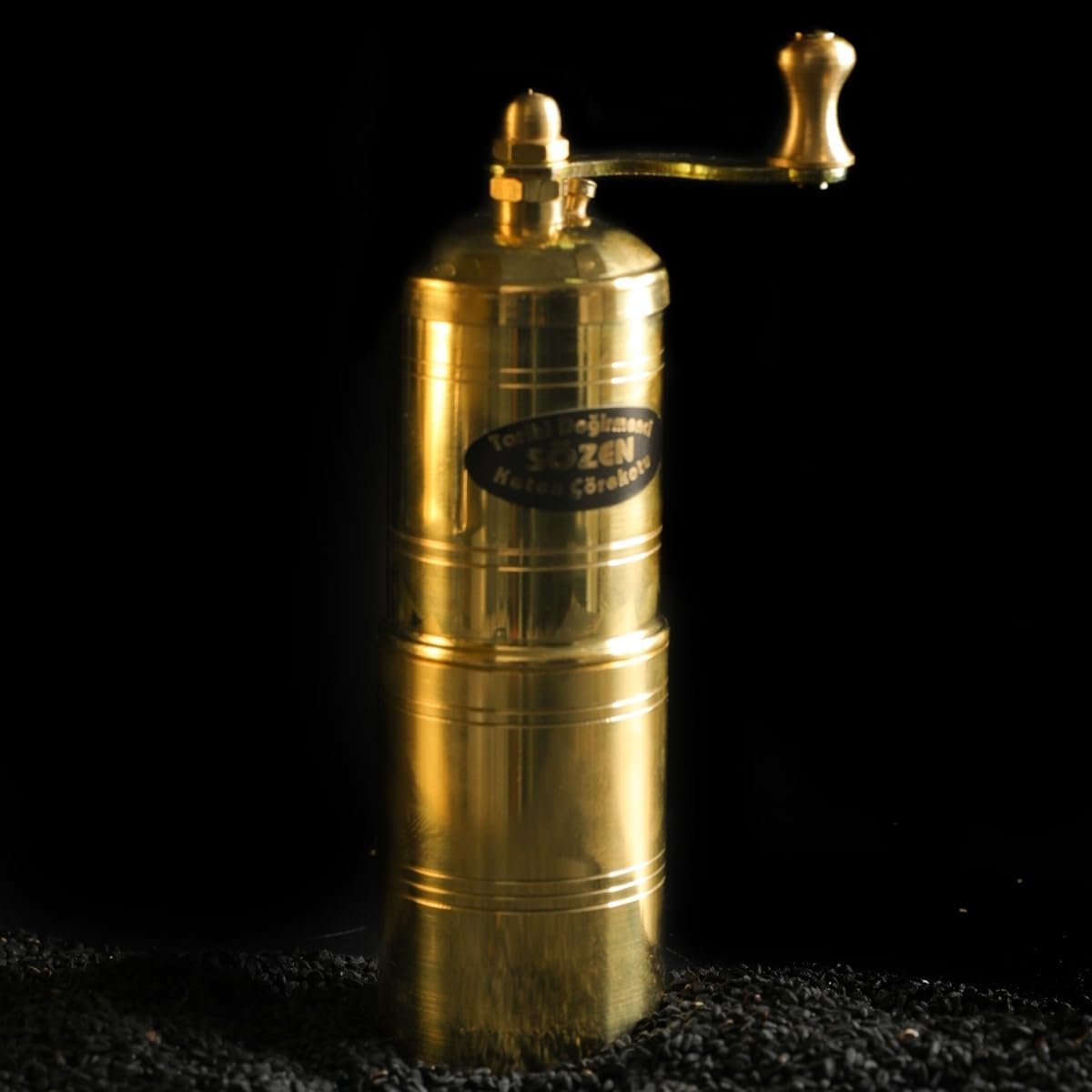 Sozen Black Seed Grinder – 5.91” Handmade Manual Brass Mill with Stainless Steel Conical Burrs – Portable Hand Crank Small Seed, Spice Mill Grinder, Portable Herb Turkish Mill