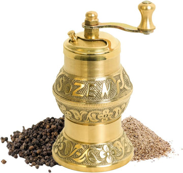 Sozen 4.7" Istanbul Manual Pepper Grinder Brass – Handmade Turkish Pepper Mill, Conical Burr Spice Grinder, Portable Hand Crank Mill for Salt, Peppercorns, and Other Spices with Durable Brass Decor