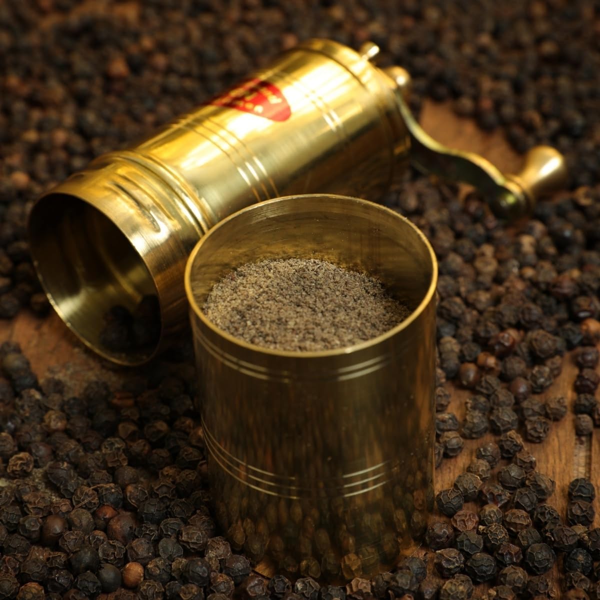 Sozen 5.5" Manual Pepper Grinder Brass – Handmade Turkish Pepper Mill, Conical Burr Spice Grinder, Portable Hand Crank Mill for Salt, Peppercorns, and Other Spices with Durable Brass Decor